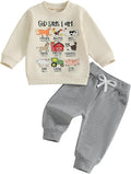 Nyapruwe Toddler Baby Boy Fall Outfit Funny Print Long Sleeve Sweatshirt Joggers Pants Set Kids Warm Winter Clothes