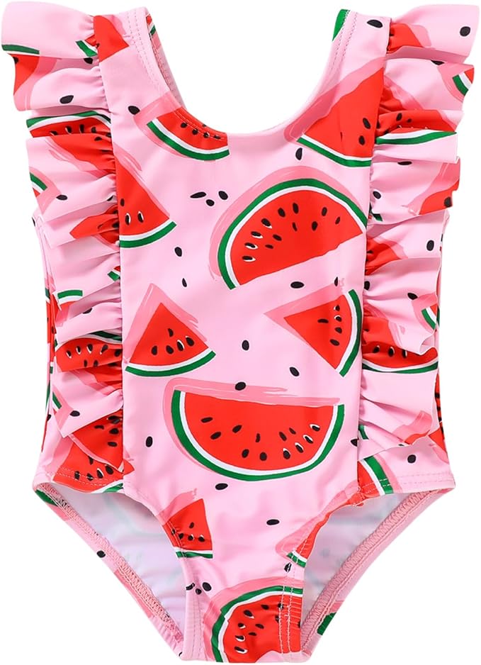 Happy Town One-Piece Infant Toddler Baby Girl Summer Swimsuit Watermelon Leopard Ruffle Swimwear Bikini Bathing Suit
