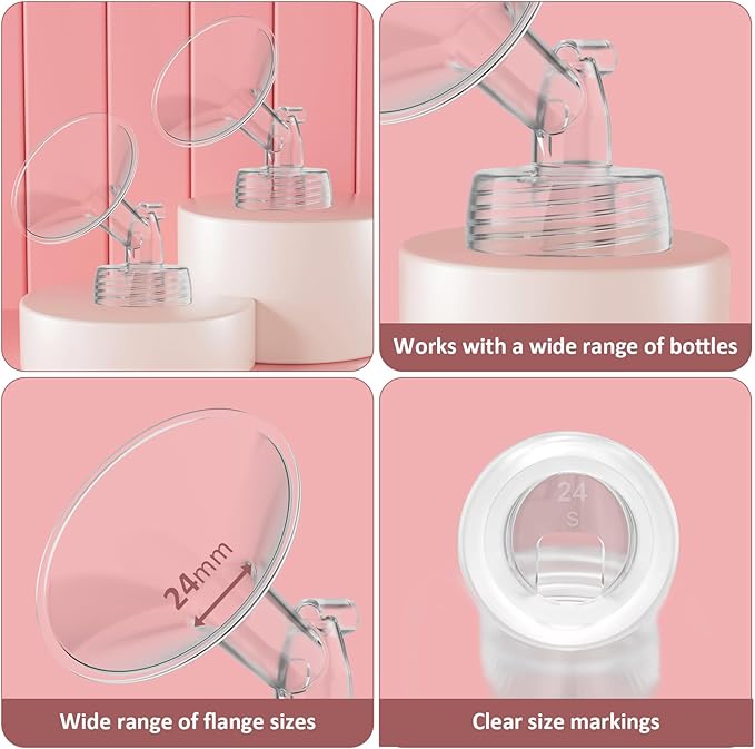 24mm Flanges Compatible with Spectra S2 S1 9 Plus Synergy Gold Breastpump, Not Original Spectra Replacement Pump Parts, Wide Mouth Flange Accessories for Elastic Nipples Work with Backflow Protector