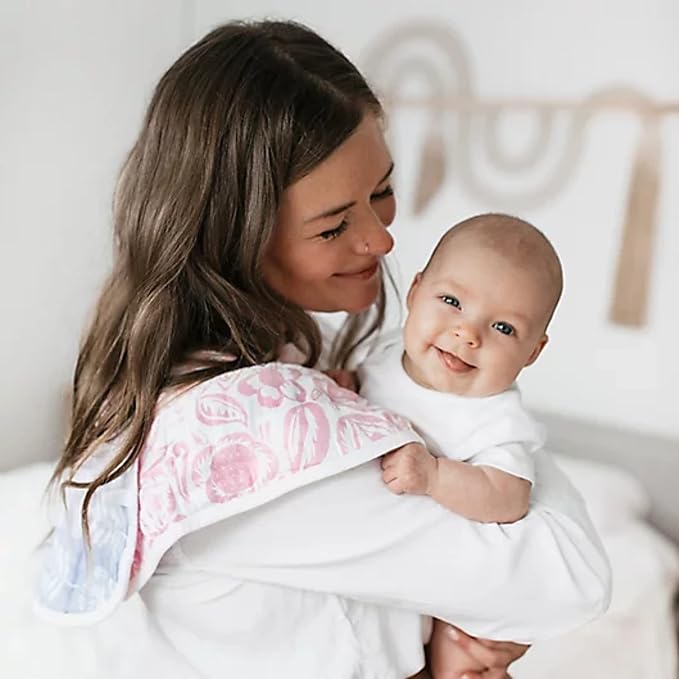 aden + anais Essentials 100% Cotton Muslin Burpy Bib – Multi-Use, Absorbent 4-Layer Burp Cloth, Drool Cloth and Full-Coverage Snap-Closure Baby Bib, 22.5” X 11”, Single, Damsel