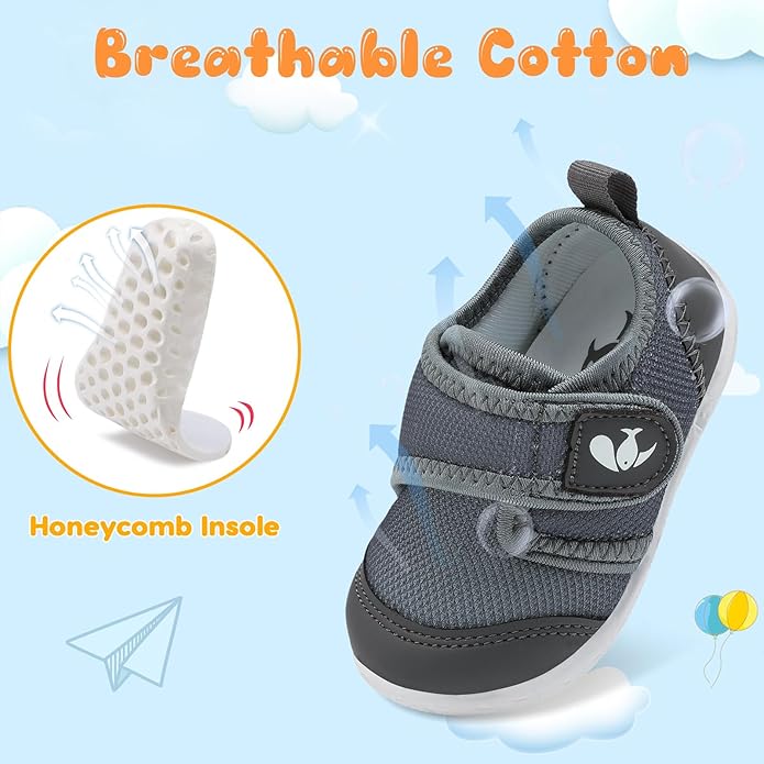 FEETCITY Baby First Walking Shoes Boys Girls Infant Sneakers Crib Shoes Breathable Lightweight Slip On Shoes