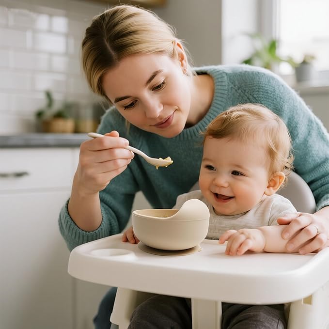 10-Piece Silicone Baby Feeding Set – BPA-Free, Spill-Proof Suction Plate, Bowl, Bib, Snack Cup & Utensils | Dishwasher Safe, Baby Gift Ready (Beige)