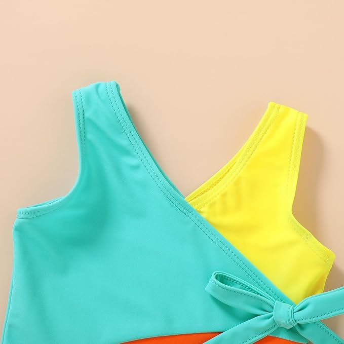 Happy Town Toddler Swimsuit Girl One Piece Bathing Suit Color Block Swimwear Baby Summer Beach Wear