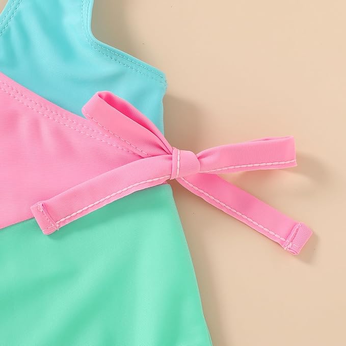 Happy Town Toddler Swimsuit Girl One Piece Bathing Suit Color Block Swimwear Baby Summer Beach Wear