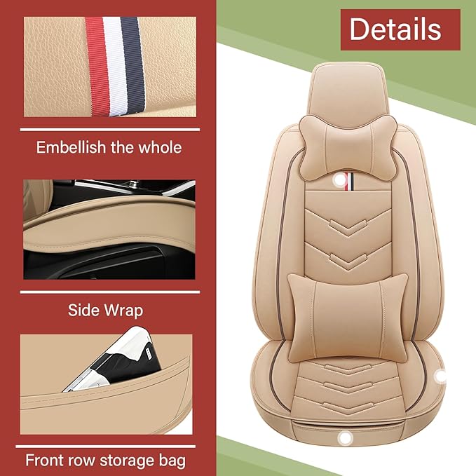 Leather Car Seat Covers Fit for LR Range Rover Sport 2023-2025, 5 Seater Waterproof and Wear-Resistant Seat Cover Interior Accessories(Full Set with Pillow,Beige)