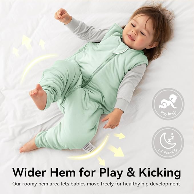 Rayon Made From Bamboo Sleep Sack 24-36 Months 0.5 Tog Ultra Soft Summer Toddler Sleep Sack 2t-3t with Feet 2-Way Zipper Lightweight Baby Sleeping Bag with Legs Thin Baby Wearable Blanket-Green