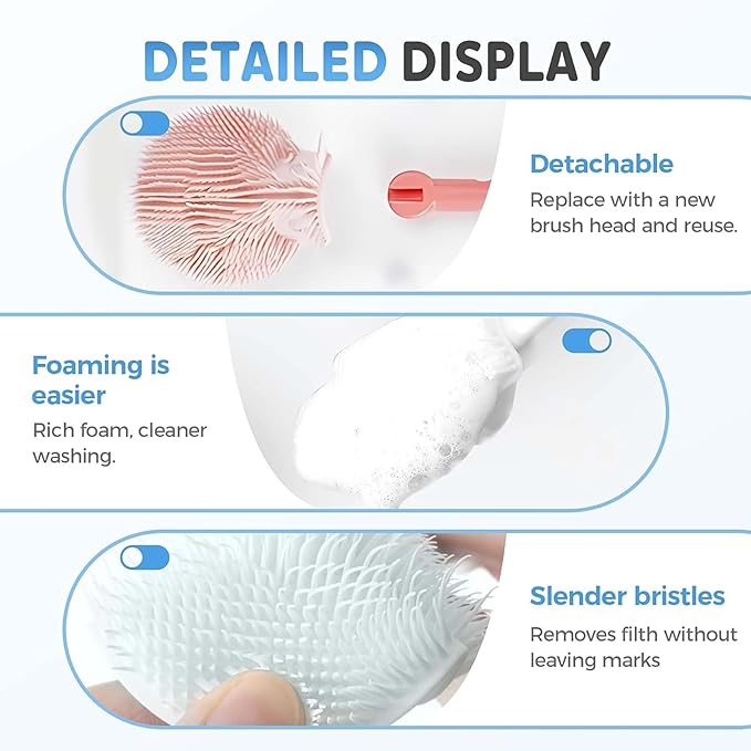 3Pcs 360° Flexible Silicone Bottle Brush with Long Handle Multifunction Flexible, Deep Cleaning for Narrow Neck Bottles, Baby Bottles, Water Bottles (Cherry Pink)