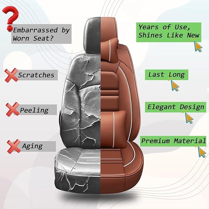 Car Seat Covers for JP Patriot 2009-2017 | 5-Seats Seat Covers, Waterproof Seat Protectors, Automotive Seat Covers (Full Set with Pillow,Coffee)