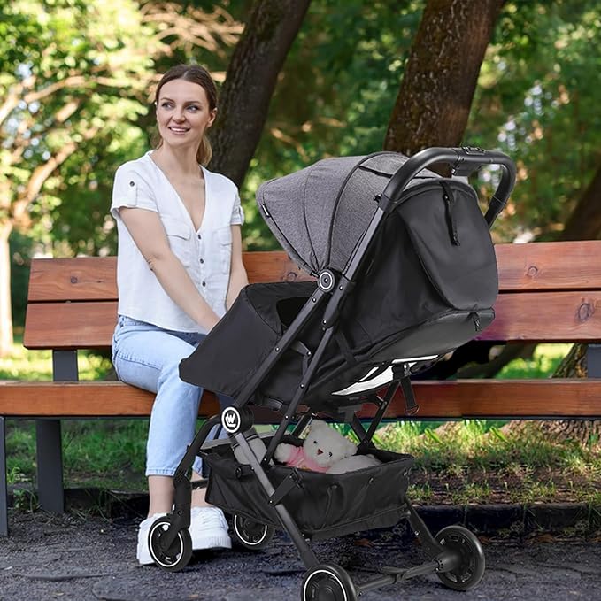 Lightweight Baby Stroller, Compact Travel Stroller with Retractable Foot Cover & Sleep Shade, One Hand Easy Foldable Strollers, Adjustable Reclining Seat for 0-36 Months