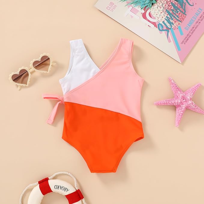 Happy Town Toddler Swimsuit Girl One Piece Bathing Suit Color Block Swimwear Baby Summer Beach Wear