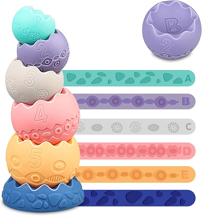 Stacking Balls Soft Toys for Babies 6 12 18 Months 1 Year Old Girls Boys - Toddlers Sensory Educational Montessori Baby Blocks - Infant Newborn Teething Learning Stacker Cups-Easter Basket