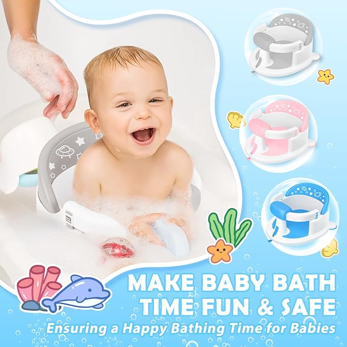 Baby Bath Seat for Babies 6 Months & up,Baby Bathtub Chair,Non-Slip Toddler Bath Support,Sit Up Bath Seat for Baby,Safe Infant & Newborn Bathtub Chair with Soft Cushion,Gray