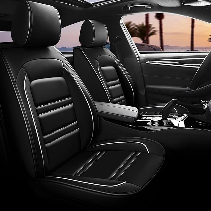 Seat Covers for Toyota Sienna 2004-2025 | 5-Seats Leather Seat Covers, Easy to Install Automotive Seat Covers Full Set (Full Set, Black&White Line)