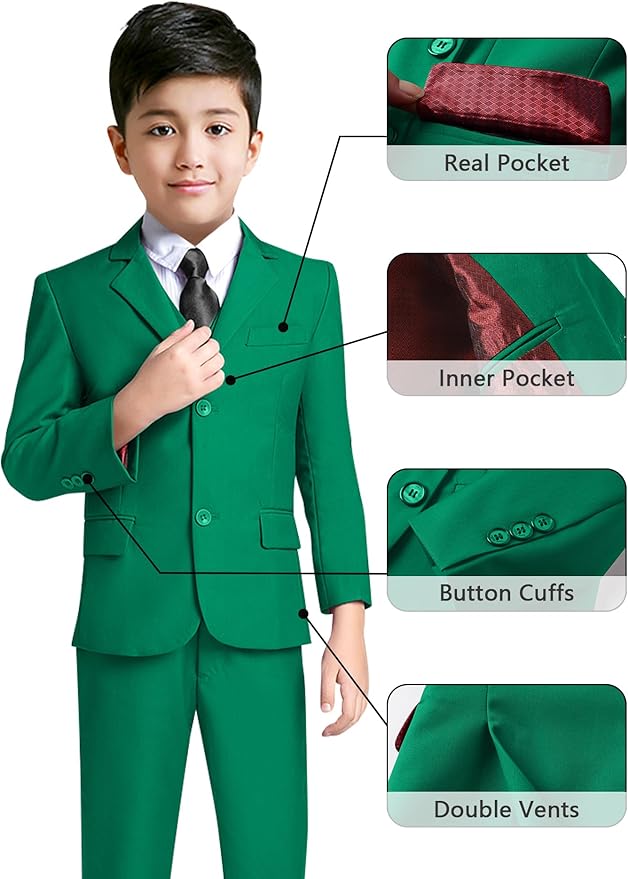 YuanLu Boys Suit for Kids Tuxedo Wedding Ring Bearer Outfit, 5 Piece Boy Slim Fit Formal Suits with Adjustable Waist