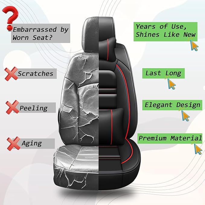 Car Seat Covers for Toyota Corolla Cross 2022-2025 | 5-Seats Seat Covers, Waterproof Seat Protectors, Automotive Seat Covers (Full Set with Pillow,Black&Red Line)