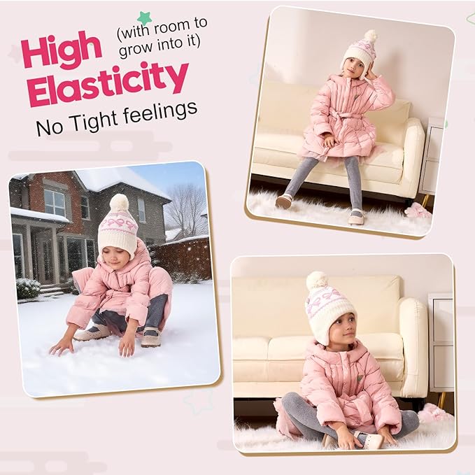 Moon Kitty Baby Girls Earflaps Knit Hats Infant Baby Beanies6-12Months