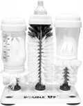 Double Baby Bottle Cleaning Brush Set with Suction Base - Cleans Two Bottles at Once - Includes Nipple Cleaner Brush - High Density Bristles, Dishwasher Safe - Baby Gift & Newborn Essential