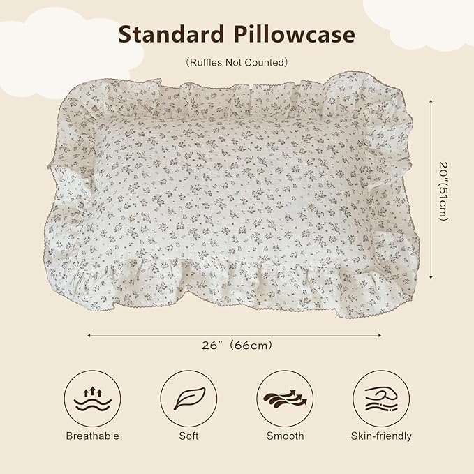 BuLuTu Blue Plumbago Floral Print Kids Pillowcases Fits Standard Size Pillow, Oeko-TEX Certified Muslin Cotton Children Pillow Case, Moisture-Wicking, Soft Breathable, 20"x26", 1 pc