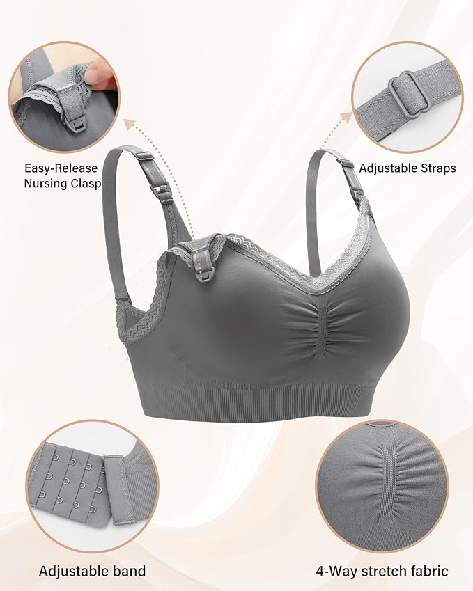 Stelle Lace Nursing Bras for Breastfeeding Seamless Pregnancy Maternity Wireless Bralette with Pads, Extenders