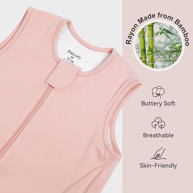 Rayon Made From Bamboo Sleep Sack 24-36 Months 0.5 Tog Ultra Soft Summer Toddler Sleep Sack 2t-3t with Feet 2-Way Zipper Lightweight Baby Sleeping Bag with Legs Thin Baby Wearable Blanket-Pink