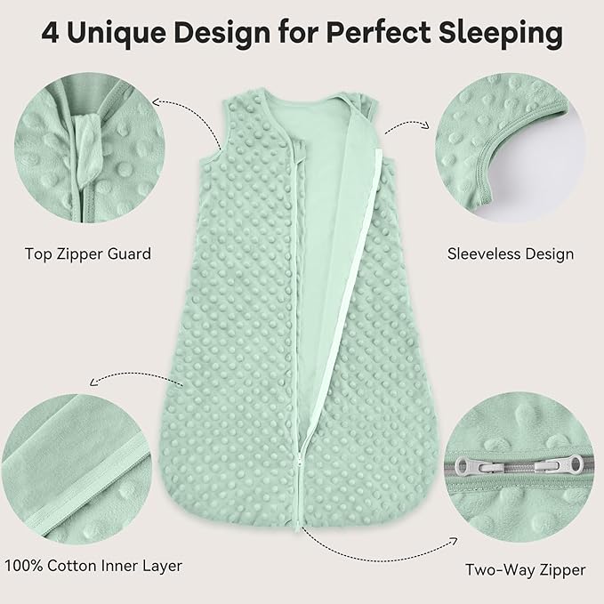 Fleece Baby Sleep Sack 12-18 Months with Plush Dots 1.5 Tog Baby Wearable Blanket with 2-Way Zipper Warm Sleeping Sack for Toddler Infant - Large, Forest Green