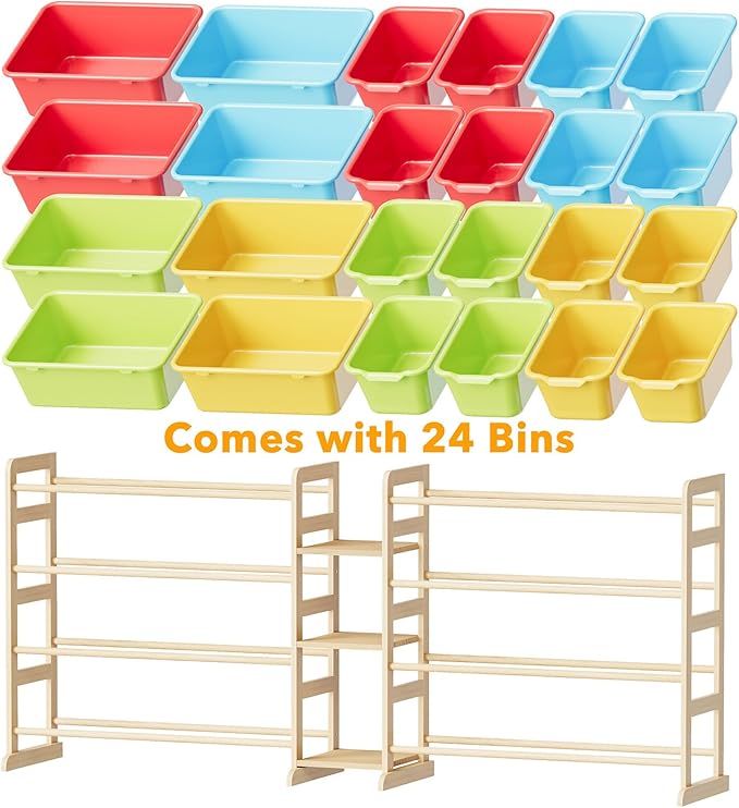 SpaceAid Large Toy Storage Organizer with 24 Bins and 3 Shelves, Toy Organizers Storage Bookshelf, Kids Bin Shelf Box Bookcase for Bedroom Playroom Organization Room Decor, Multi-Colored
