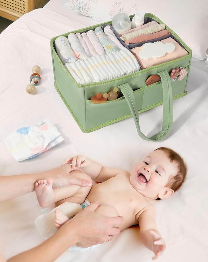 URMYWO Diaper Caddy Organizer - Waterproof Baby Diaper Caddy with Handle,Portable Nursery Organizer Storage Basket for Newborn Essentials, Baby Registry Must Have Shower Gift for Home and Travel, PU