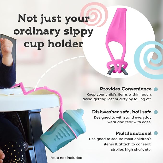 Brilli Baby Cup Catcher Patented Safety Tether Strap, Attach Sippy Cups, Bottles, Pacifiers & More to Stroller, High Chair, Car Seat, Made in USA, Food Grade, Dishwasher Safe (Lavender & Aqua)