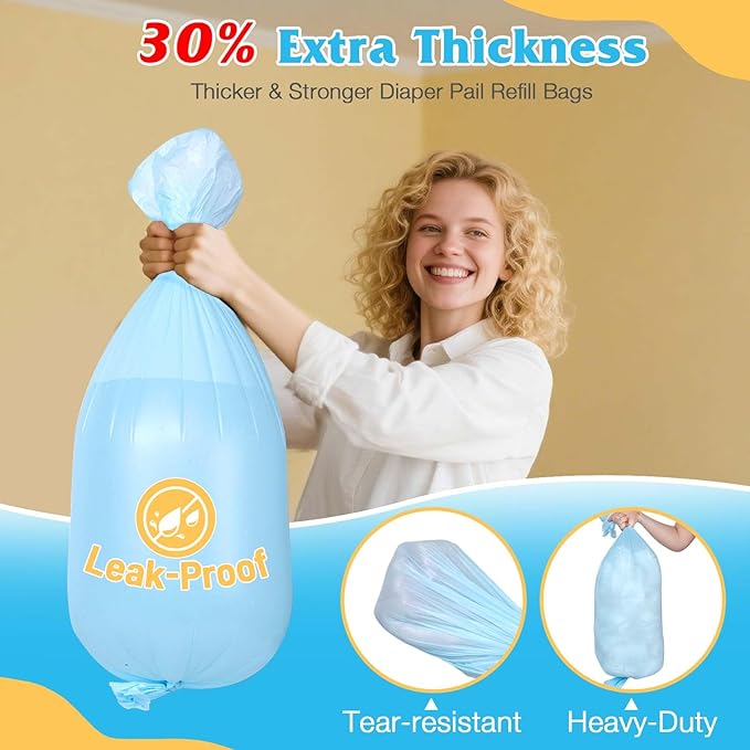 10 Pack Diaper Pail Refill Bags Compatible with Dekor Plus Diaper Pail, 40% Extra Length Refills Holds up to 7540 Diapers, Thickened Multi-layer Odor Control (Baby Scent)