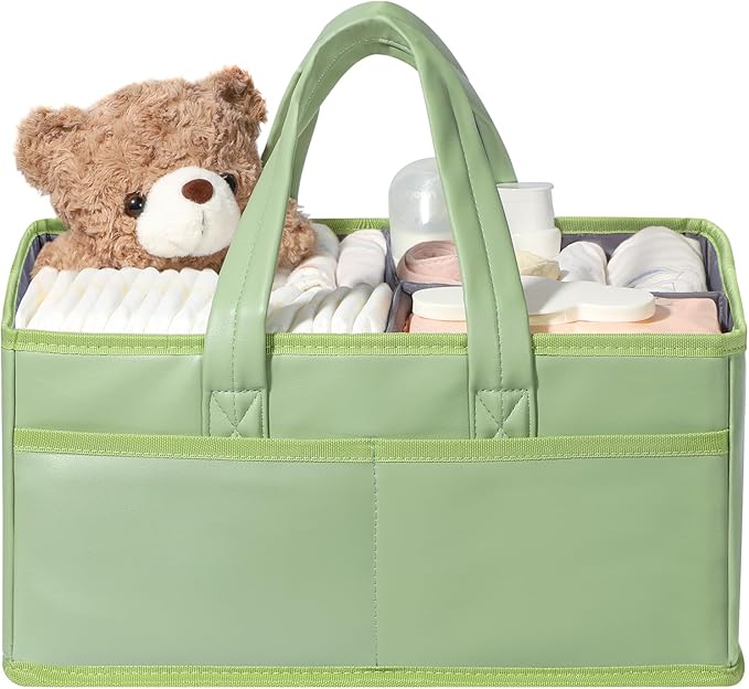 URMYWO Diaper Caddy Organizer - Waterproof Baby Diaper Caddy with Handle,Portable Nursery Organizer Storage Basket for Newborn Essentials, Baby Registry Must Have Shower Gift for Home and Travel, PU