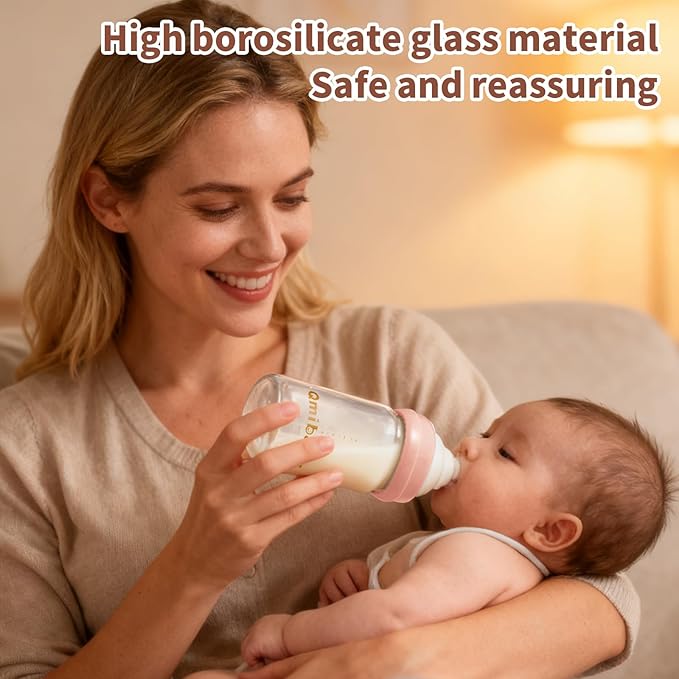 Breast Milk Storage Bottles 180ml 6oz BPA-Free Leak-Proof Natural Baby Bottle for Breastmilk Storage Wide Neck Bottles with Screw Ring Sealing Disk Breastfeeding (Pink, 180ml-6Packs)