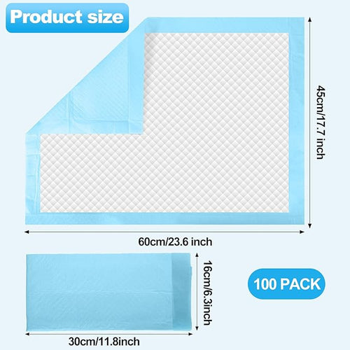 100 Pack Disposable Changing Pads,Waterproof Baby Disposable Underpads,Soft Absorbent Waterproof Diaper Changing Pad for Baby Incontinence with Moisture Protector,23.6 x 17.7Inch(Blue)