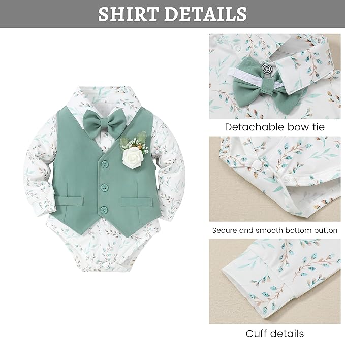 SANMIO Baby Boy Clothes Suits Infant Gentleman Outfit Collared Dress Shirt+Vest+Tie+Corsage+Pants 5Pcs Baby Suit Sets