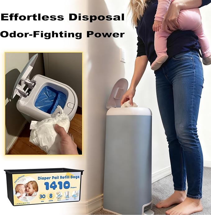2-Pack Diaper Pail Refills Bags, Compatible with Genie Easy Roll Signature & Platinum Diaper Pails— Unscented, Strong & Leak-Resistant, Odor Locking