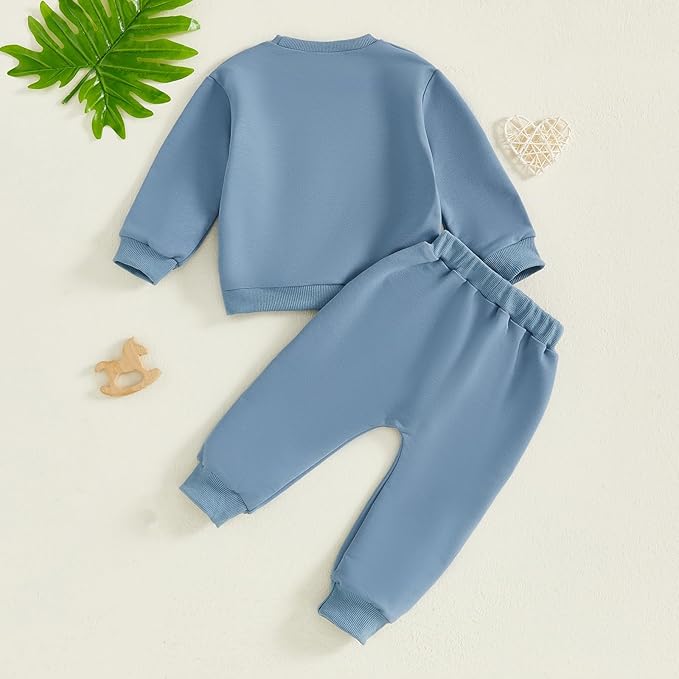 Nyapruwe Toddler Baby Boy Fall Outfit Funny Print Long Sleeve Sweatshirt Joggers Pants Set Kids Warm Winter Clothes