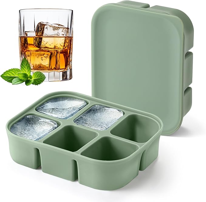 Ice Cube Tray 2 Pack – Stackable Large Silicone Ice Cube Freezer Molds & Easy Release Square Ice Cube Maker with Removable Lid BPA Free for Cocktail,Whiskey，Soup Baby Food