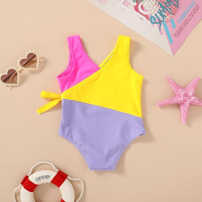 Happy Town Toddler Swimsuit Girl One Piece Bathing Suit Color Block Swimwear Baby Summer Beach Wear