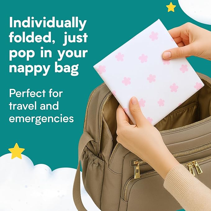 Eli with Love Disposable Baby Changing Pads - Soft, Waterproof & Leakproof Liners Absorbent Underpads - Large Travel Size Diaper Changing Mat for Home, Car, Diaper Bag - (20 Pack, Floral)
