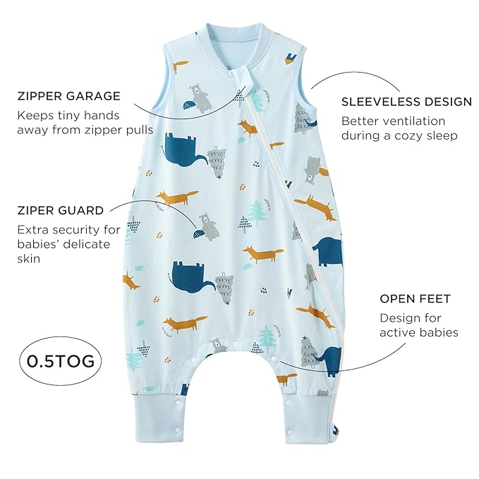 Duomiaomiao 2 Pack 0.5 TOG Toddler Sleep Sack 24-36 Months 100% Cotton Lightweight Baby Sleep Sack with Feet, Breathable Comfy Toddler Wearable Blanket