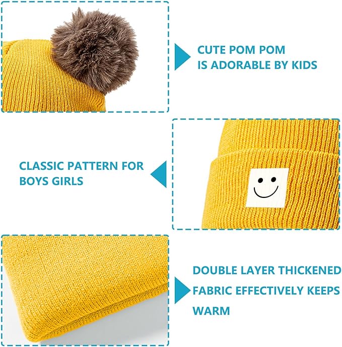 AZJ Baby Beanie Hat Toddler Infant Winter Knitted Hat Kids Soft Warm Pom Pom Beanie Cap for Boys Girls