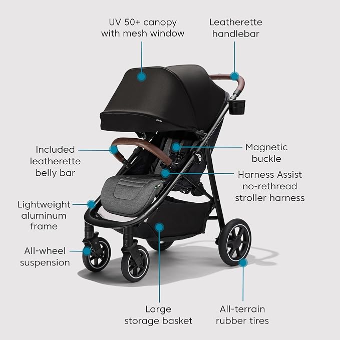 Baby Jogger City Mini Air Lightweight Stroller Rich Black - All-Terrain Wheel Suspension Adjustable Seat with Calf Support Compact Fold