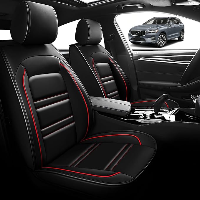 Seat Cover for Volvo Car xc60 2010-2025 | Car Seat Covers Front Seats, Waterproof Seat Protectors, Automotive Front Seat Covers (Front Seat, Black&Red Line)