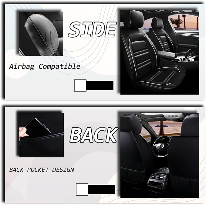 Seat Covers for Audi a3 2006-2025 | 5-Seats Leather Seat Covers, Easy to Install Automotive Seat Covers Full Set (Full Set, Black&White Line)