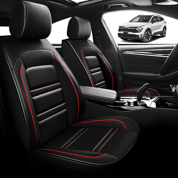 Seat Cover for kia sportage 2005-2025 | Car Seat Covers Front Seats, Waterproof Seat Protectors, Automotive Front Seat Covers (Front Seat, Black&Red Line)