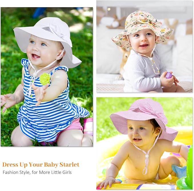 Baby Girl Sun Hat Summer Foldable Beach Hats with UPF50+ Sun Protection Wide Brim Toddler Bucket Hat Cap