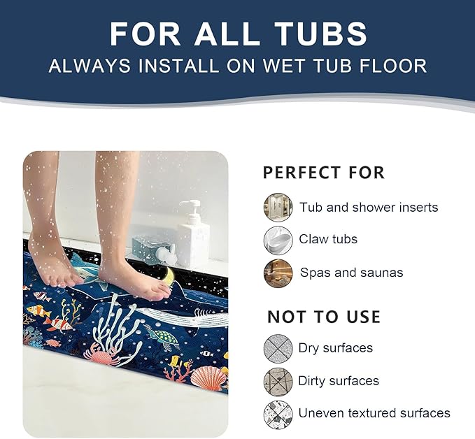 XIYUNTE Baby Bath Mat for Tub Non Slip Kids Bath Mat - 40"x16" Extra Long Bathtub Mat Non Slip Kids, Eco-Friendly Toddler Bath Mats with Suction Cups for Secure Grip, Easy to Clean & Easy Drying