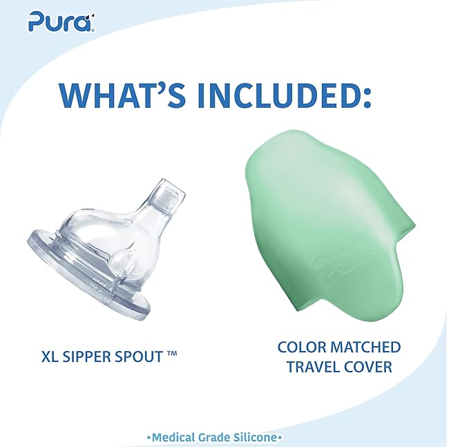 Pura Kiki 11oz/325ml Stainless Steel Sippy Cup Bottle w/Sleeve, Plastic-Free, MadeSafe Certified, Medical-Grade XL Silicone Sipper Spout Fast Flow for Kids, Toddlers, Babies & Infant - Moss