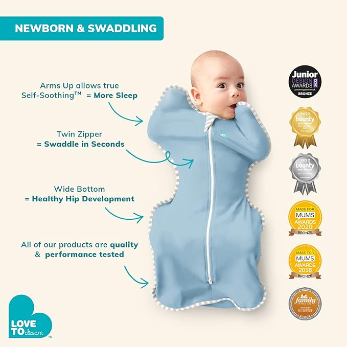 Love to Dream Swaddle UP, Baby Sleep Sack, Self-Soothing Swaddles for Newborns, 8-13 lbs, Snug Fit Helps Calm Startle Reflex, New Born Essentials for Baby, Dusty Blue