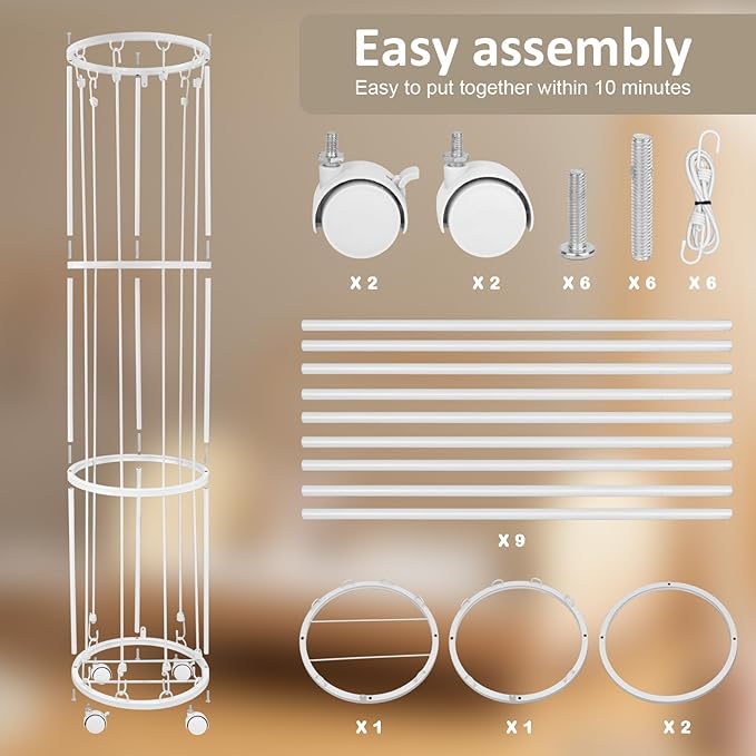 Stuffed Animal Storage Zoo Plushies Toy Storage Organizer, Metal Tube Stuffed Animal Holder with Brake Wheels, Space Saving Plush Toy Holder for Playroom Bedroom Nursery (White)