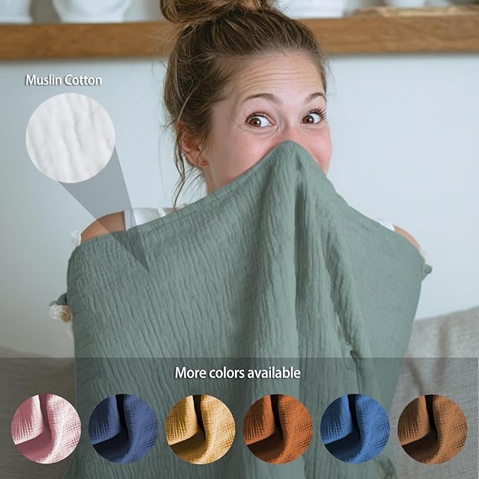 Muslin Nursing Covers for Breastfeeding, Arch Neckline Breast Feeding Covers for Women, Moms Privacy Breathable Summer Nursing, Enlarged XL Size Soft Feeding Cover (Roman Green)